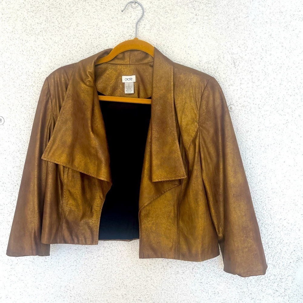 EUC Cache Bronze Gold Metallic Crop Jacket Small holiday,concert,glam,color pop - Picture 5 of 7